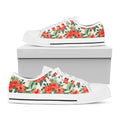 Tropical Hibiscus Blossom Pattern Print White Low Top Sneakers