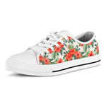 Tropical Hibiscus Blossom Pattern Print White Low Top Sneakers