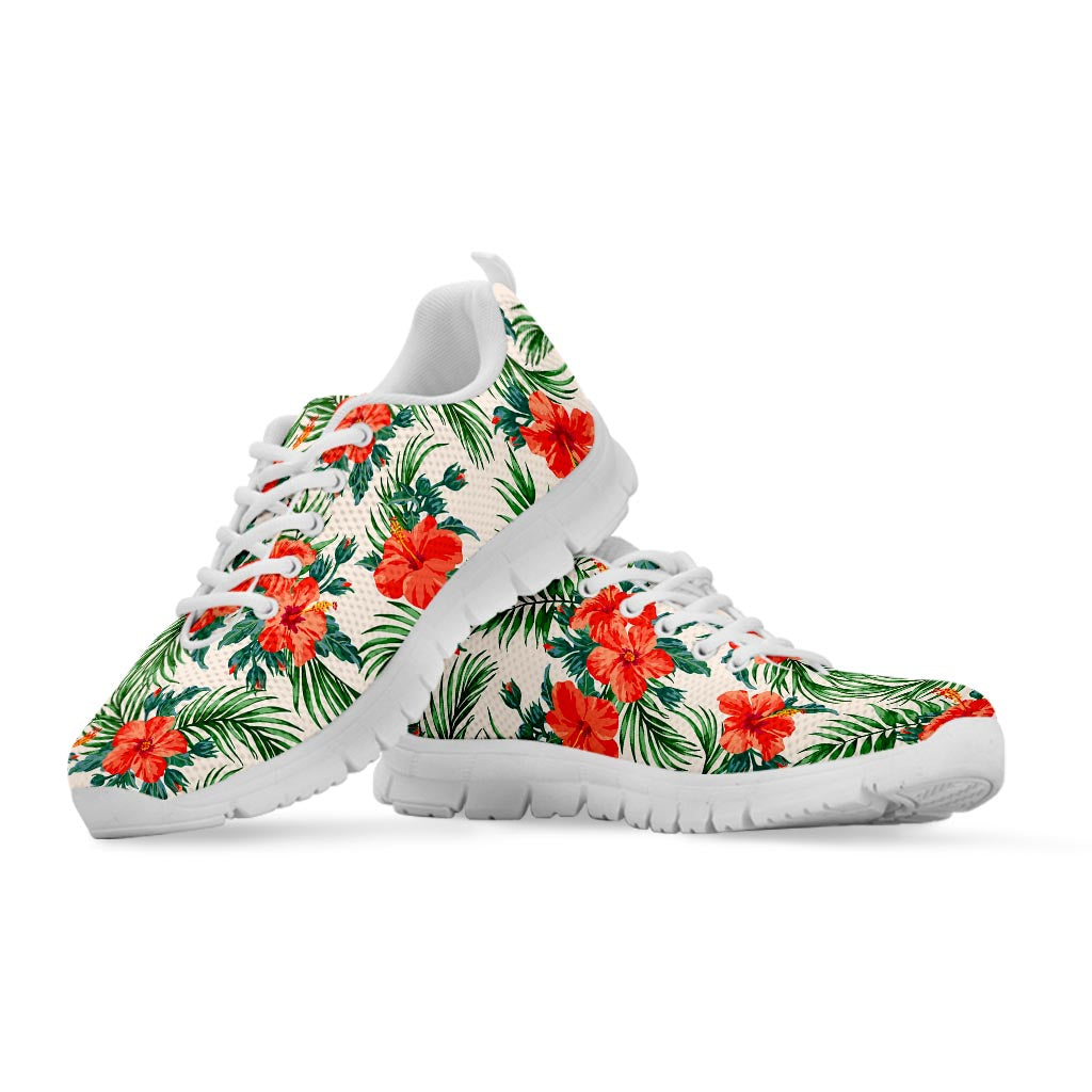 Tropical Hibiscus Blossom Pattern Print White Running Shoes