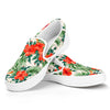 Tropical Hibiscus Blossom Pattern Print White Slip On Sneakers