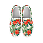 Tropical Hibiscus Blossom Pattern Print White Slip On Sneakers