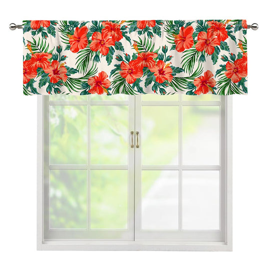 Tropical Hibiscus Blossom Pattern Print Window Valance