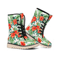 Tropical Hibiscus Blossom Pattern Print Winter Boots
