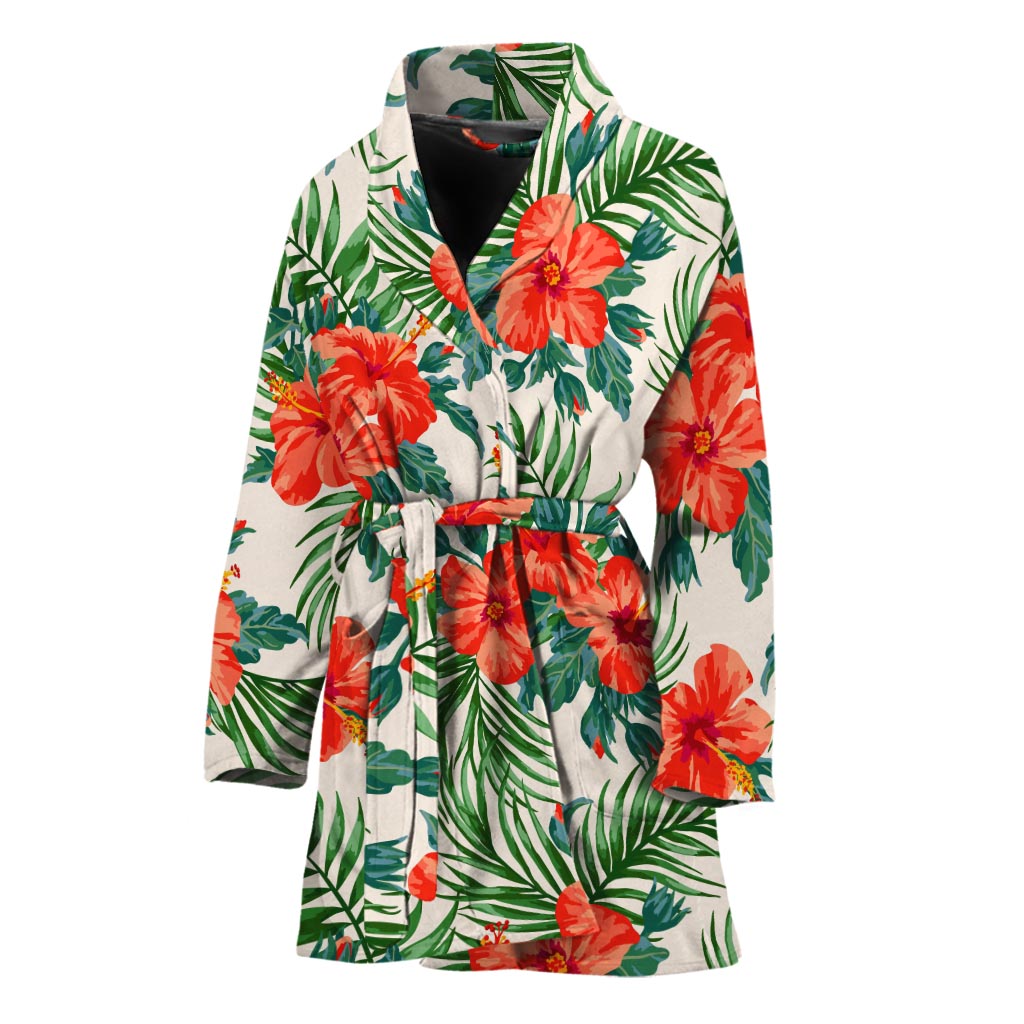 Tropical Hibiscus Blossom Pattern Print Women's Bathrobe
