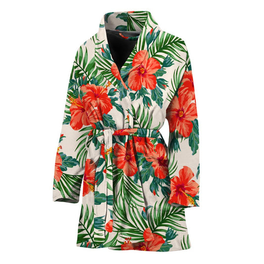 Tropical Hibiscus Blossom Pattern Print Women's Bathrobe