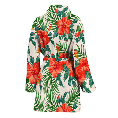 Tropical Hibiscus Blossom Pattern Print Women's Bathrobe