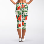 Tropical Hibiscus Blossom Pattern Print Women's Capri Leggings