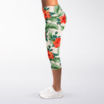 Tropical Hibiscus Blossom Pattern Print Women's Capri Leggings