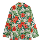 Tropical Hibiscus Blossom Pattern Print Women's Cotton Blazer