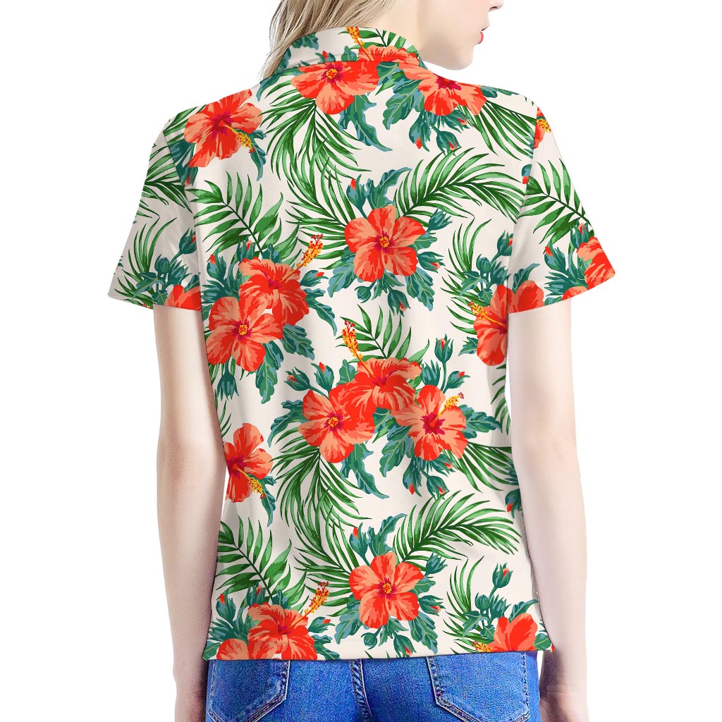 Tropical Hibiscus Blossom Pattern Print Women's Polo Shirt