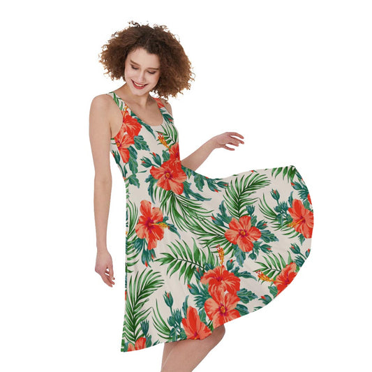 Tropical Hibiscus Blossom Pattern Print Women's Sleeveless Dress
