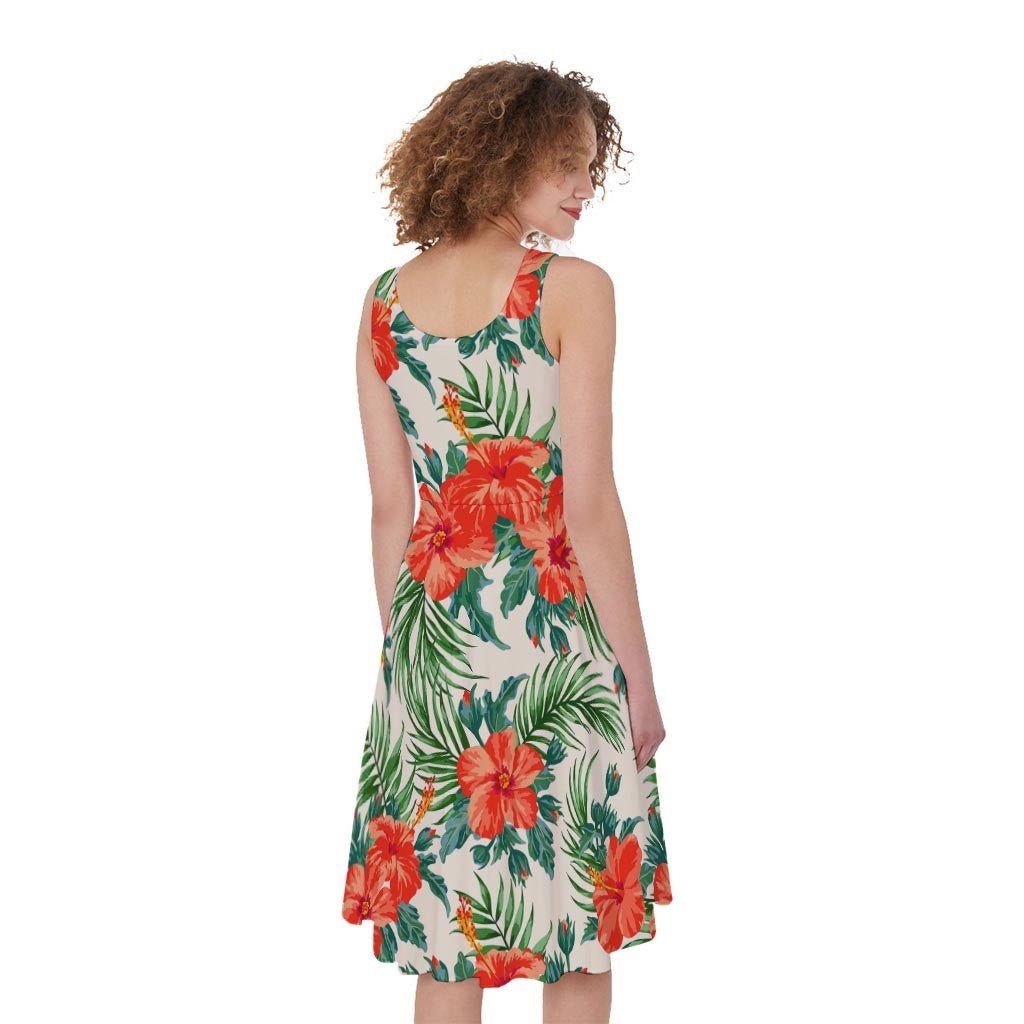 Tropical Hibiscus Blossom Pattern Print Women's Sleeveless Dress