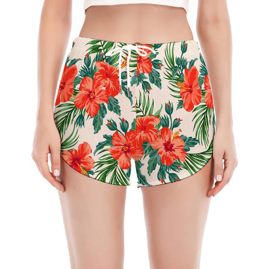 Tropical Hibiscus Blossom Pattern Print Women's Split Running Shorts