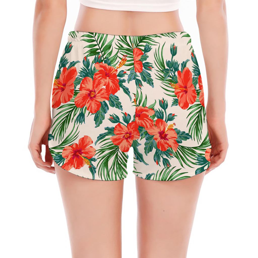 Tropical Hibiscus Blossom Pattern Print Women's Split Running Shorts