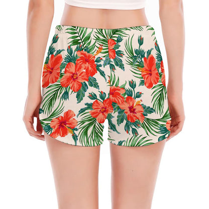 Tropical Hibiscus Blossom Pattern Print Women's Split Running Shorts
