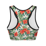 Tropical Hibiscus Blossom Pattern Print Women's Sports Bra
