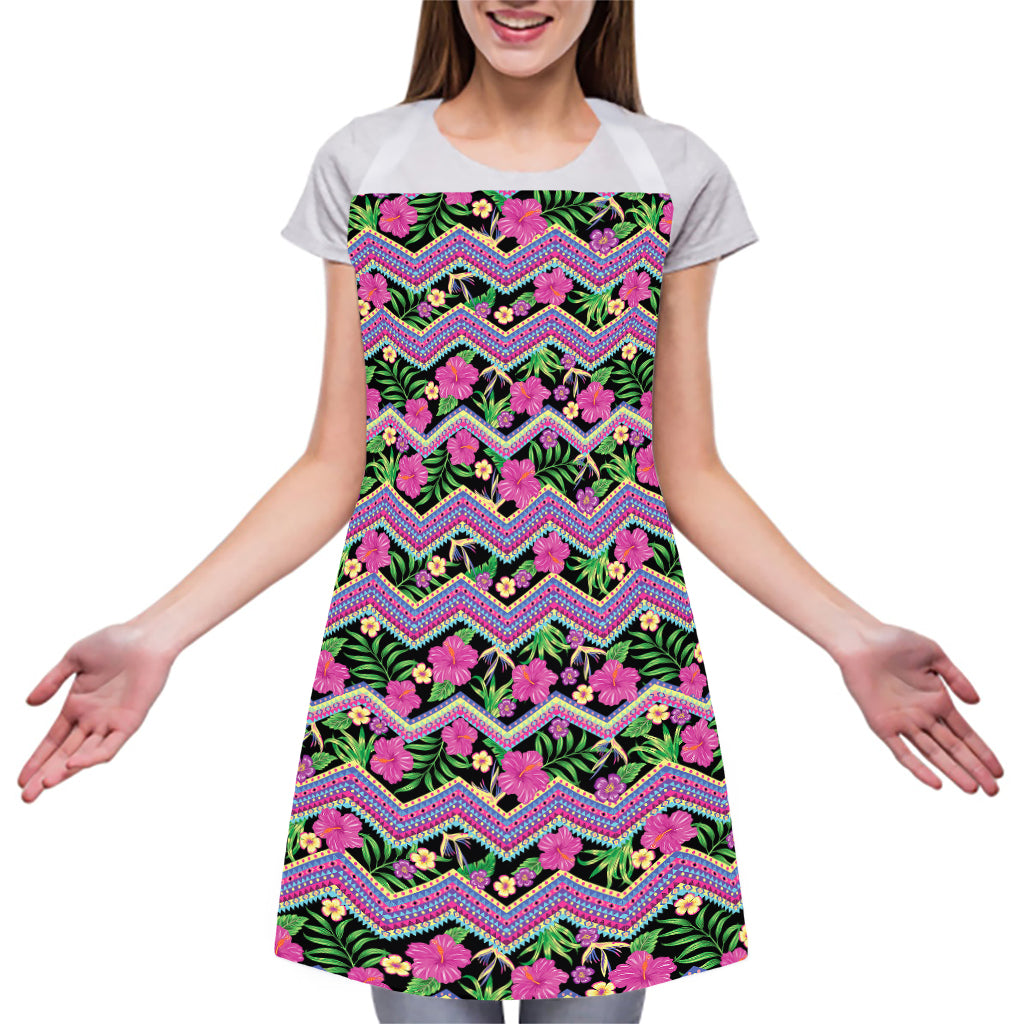 Tropical Hibiscus Flowers Aztec Print Adjustable Apron