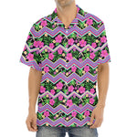 Tropical Hibiscus Flowers Aztec Print Aloha Shirt