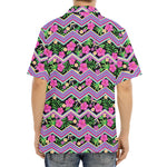 Tropical Hibiscus Flowers Aztec Print Aloha Shirt