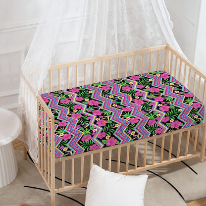 Tropical Hibiscus Flowers Aztec Print Baby Crib Sheet