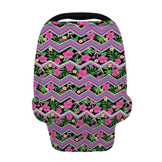 Tropical Hibiscus Flowers Aztec Print Baby Seat Cover