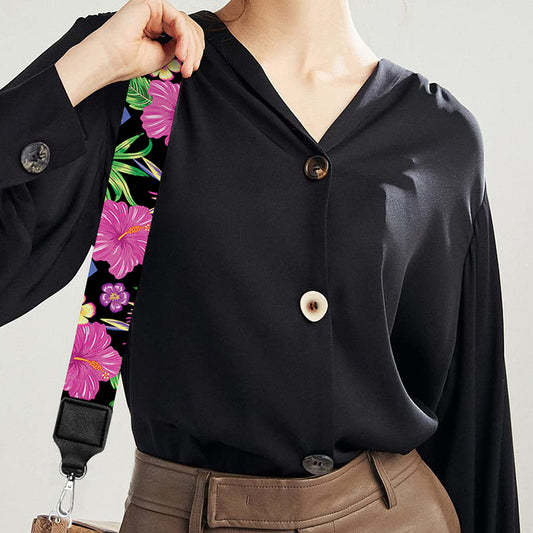 Tropical Hibiscus Flowers Aztec Print Bag Strap