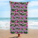 Tropical Hibiscus Flowers Aztec Print Beach Towel