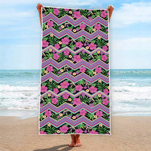 Tropical Hibiscus Flowers Aztec Print Beach Towel