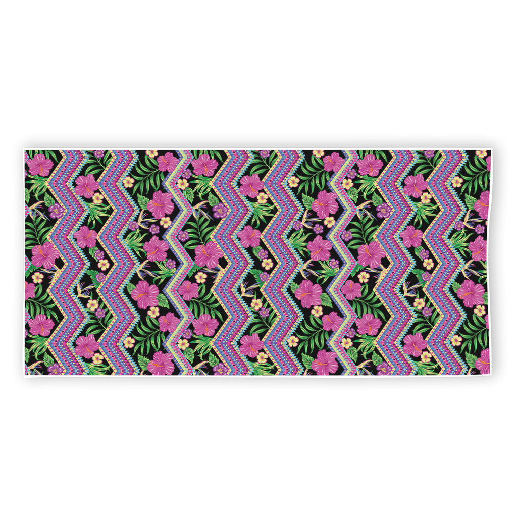 Tropical Hibiscus Flowers Aztec Print Beach Towel