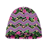 Tropical Hibiscus Flowers Aztec Print Beanie