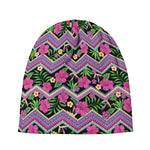 Tropical Hibiscus Flowers Aztec Print Beanie