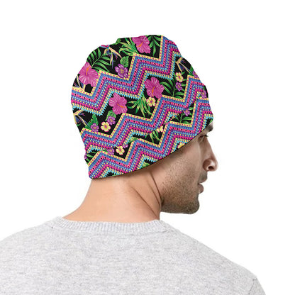 Tropical Hibiscus Flowers Aztec Print Beanie