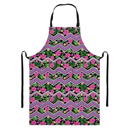 Tropical Hibiscus Flowers Aztec Print Bib Apron With Pocket