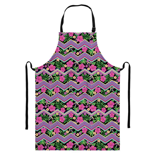 Tropical Hibiscus Flowers Aztec Print Bib Apron With Pocket