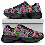 Tropical Hibiscus Flowers Aztec Print Black Chunky Shoes