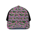 Tropical Hibiscus Flowers Aztec Print Black Mesh Trucker Hat