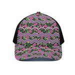 Tropical Hibiscus Flowers Aztec Print Black Mesh Trucker Cap