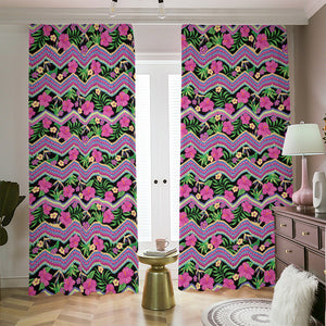 Tropical Hibiscus Flowers Aztec Print Blackout Pencil Pleat Curtains