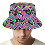 Tropical Hibiscus Flowers Aztec Print Bucket Hat