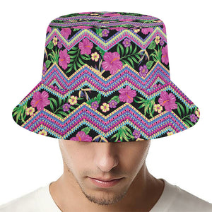 Tropical Hibiscus Flowers Aztec Print Bucket Hat