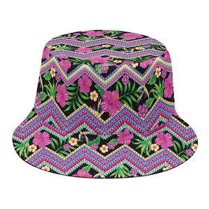 Tropical Hibiscus Flowers Aztec Print Bucket Hat