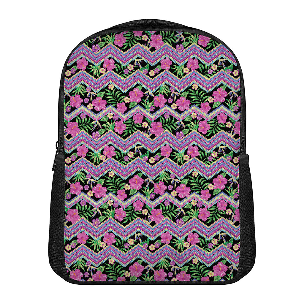 Tropical Hibiscus Flowers Aztec Print Casual Backpack