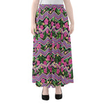 Tropical Hibiscus Flowers Aztec Print Chiffon Maxi Skirt