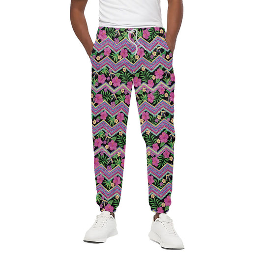 Tropical Hibiscus Flowers Aztec Print Cotton Pants