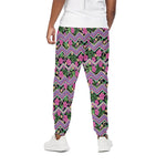 Tropical Hibiscus Flowers Aztec Print Cotton Pants