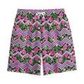 Tropical Hibiscus Flowers Aztec Print Cotton Shorts