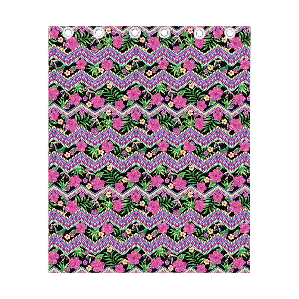 Tropical Hibiscus Flowers Aztec Print Curtain