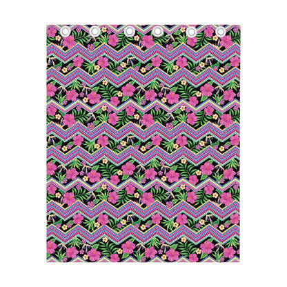 Tropical Hibiscus Flowers Aztec Print Curtain