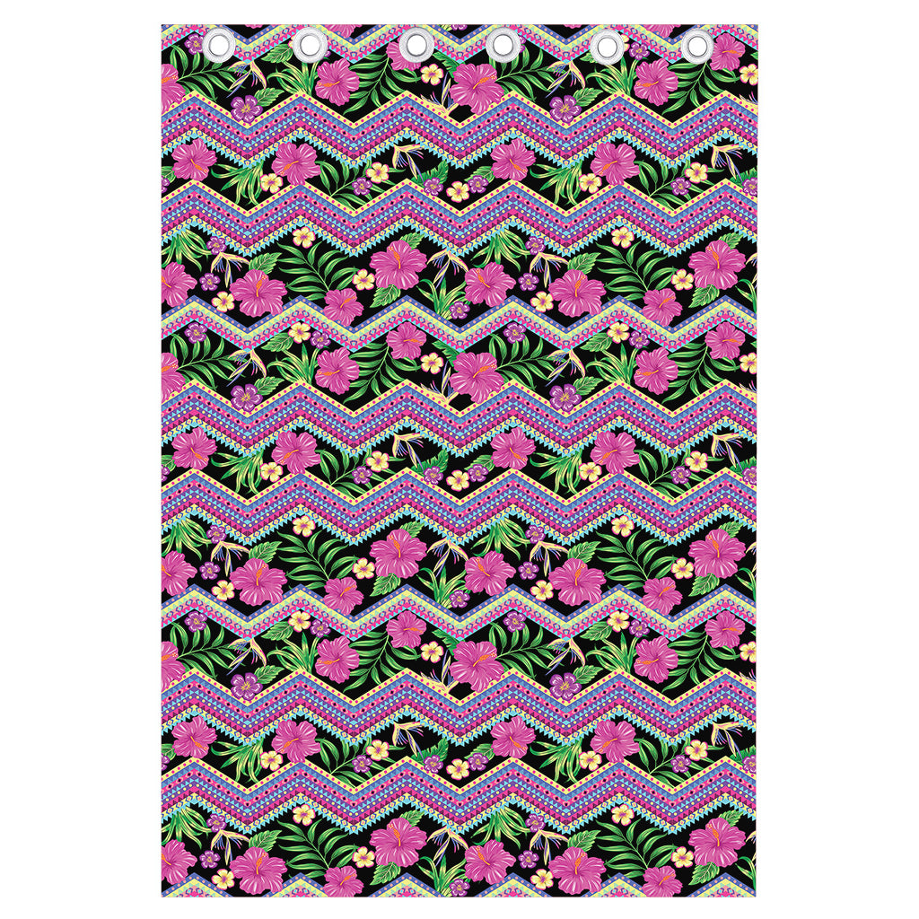 Tropical Hibiscus Flowers Aztec Print Curtain
