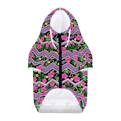 Tropical Hibiscus Flowers Aztec Print Dog Zip Up Hoodie
